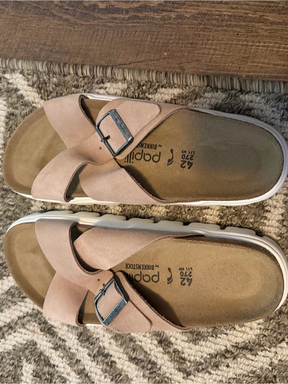 Papillio Blush Taupe Suede Crossover Buckle Sandals
